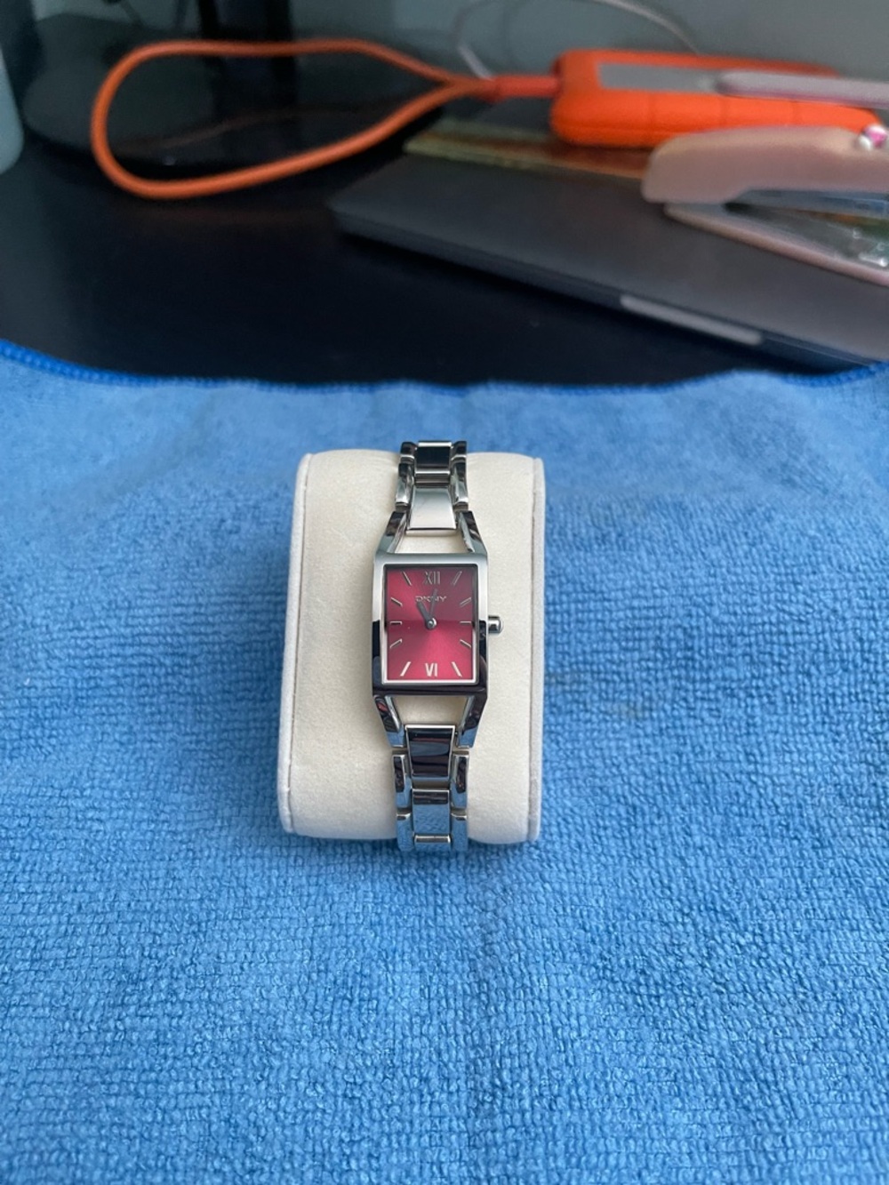 DKNY Stainless Steel Bracelet Watch with Red Dial